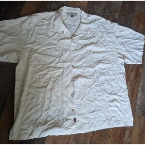 Tommy Bahama 100% Silk Camp Shirt Size XXL Cream Textured Weave